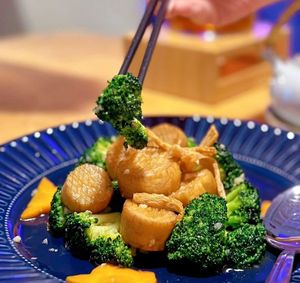 Broccoli with King Oyster mushroom at Clover Plant Based Kitchen & Bar  in Central Singapore