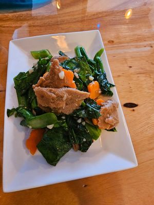 Beefless stir-fry with greens at Clover Plant Based Kitchen & Bar  in Central Singapore