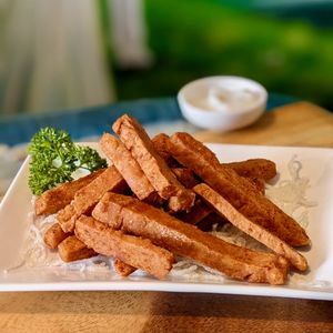 Vegan Spam Fries at Clover Plant Based Kitchen & Bar  in Central Singapore