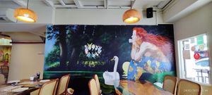 Pretty painted wall of the space. at Clover Plant Based Kitchen & Bar  in Central Singapore