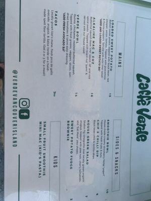 Food menu  at Caffè Verde  in Courtenay