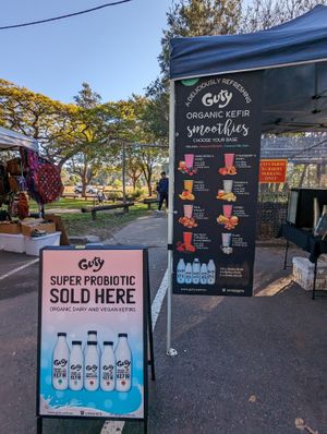 two plant-milk kefirs in various flavours at Northey Street Organic Farmers Market in Windsor