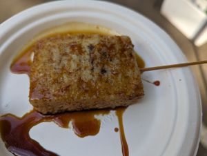 Agedashi tofu stick at Northey Street Organic Farmers Market in Windsor