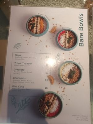 Smoothie bowls almost all vegan at The Bare Bottle in Kuta