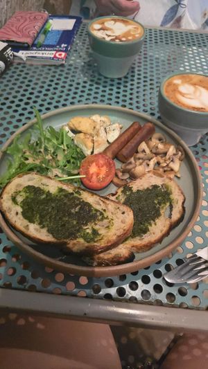 Vegan breakfast with lovely pesto and sourdough bread at The Bare Bottle in Kuta