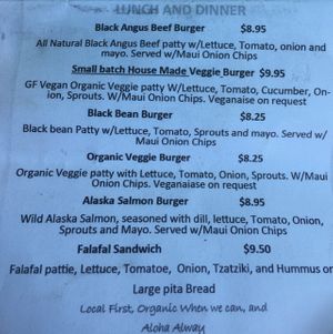 Lunch/Dinner Menu- January 6, 2016 at Ali'i Buzz Cafe in Kailua Kona