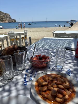 View over beach   at Taverna Agali in Folegandros