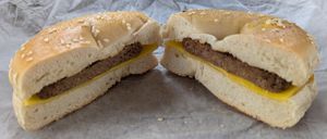 sesame bagel with vegan cheese and Beyond sausage at Country Bagel Bakery in West Chester