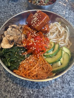 Bibimbap with amazing fried tofu, absolutely worth it!  at Bap & Dak in Brussels