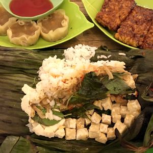Shaomai, Tempeh, Nasi Bakar  at Greenshot Vegan Coffee in Denpasar
