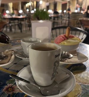 Black chocolate, strawberry, mixed berries and ananas sorbets   at Bar Duomo in Cefalu