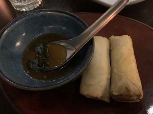 Springrolls with a potato curry filling, yum but expensive  at Sugarcane Restaurant in Coogee