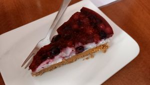 Peanut-butter and coconut cream cake with forest fruits (vegan) at Zdravíčko in Olomouc