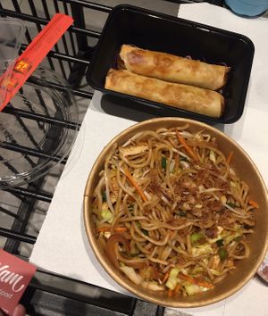 Vegan Fried Noodles with Vegan Fried Rolls  at Vietnam Street Food in Athens