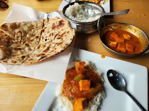 Kadai tofu with rice and roti  at Curry Corner in Minneapolis