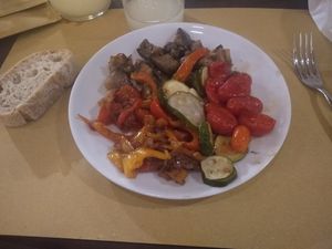 Plate of specially made veggies at Pasta Salame in Peschiera Del Garda