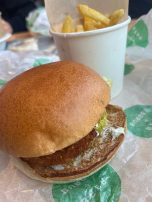 Vegan chicken burger  at Beer + Burger in North London