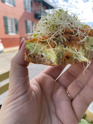 Delicious loaded bagel  at The Sprout Kitchen    in St Augustine