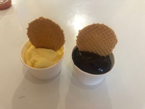 Mango on the left, chocolate on the right  at Royo in Rhodes