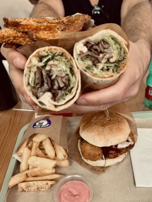 Cauliflower burger (recommend) & mushroom wrap (also v good)   at Green M'ama in Naples
