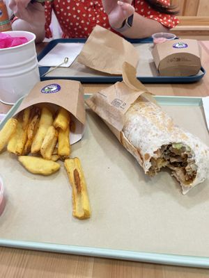 Veg kabob wrap with fries. Really good!  at Green M'ama in Naples