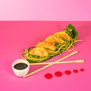 Gyoza filled with carrots, zucchini, eggplant, onion, purple cabbage, and ginger at Green M'ama in Naples