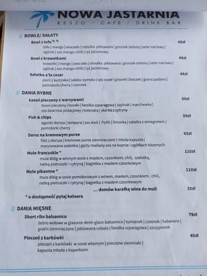 Menu at Restauracja Nowa Jastarnia in Jastarnia