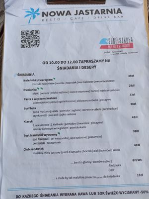 Menu at Restauracja Nowa Jastarnia in Jastarnia