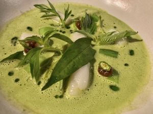 Course 4 Korean rice cakes  at Cuisine Wat Damnak in Siem Reap