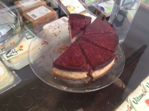 raspberry cake at Aux Deux Portes Cafe in Geneva