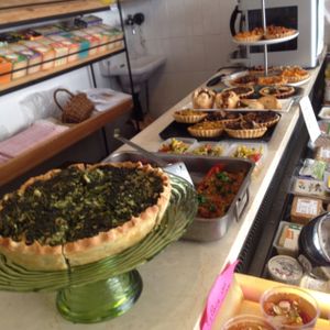 selection of pies at Aux Deux Portes Cafe in Geneva