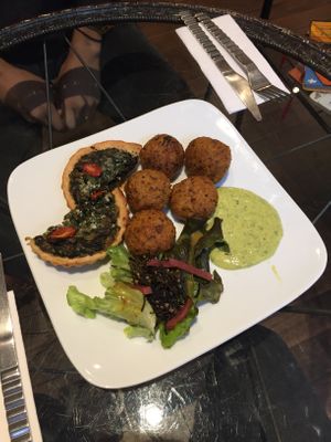 quinoa balls and a quiche at Aux Deux Portes Cafe in Geneva