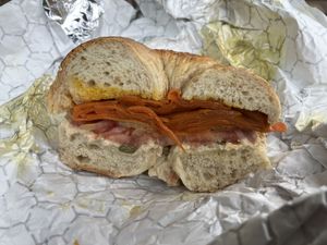 “Mox with the works” carrot lox bagel  at Nate's Bagels in Richmond