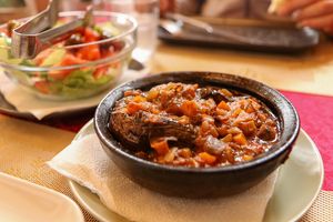 stuffed eggplant & garden salad at Zonja Gjene in Berat