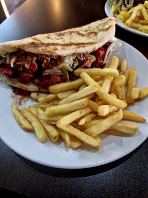 Tandoori 'chicken' kebab meal at Veggie Master in Birmingham