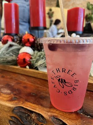 Cranberry Refresher Seasonal Drink  at Three Birds Cafe in Winter Garden