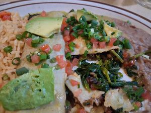 Spinach enchiladas,  no cheese at Bandon Rancho Viejo in Bandon