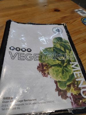 Menu at Restoran Guan Ming Vege in Kuala Lumpur