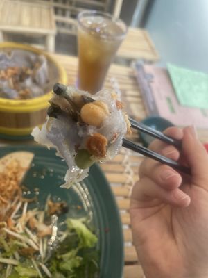 Há cáo hâp (steamed purple dumplings with mushroom and peas filling)  at Nướng & Lẩu Pure Vegan by Lam in Ho Chi Minh City