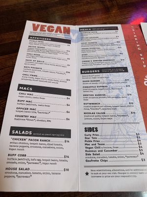 Vegan Menu!! at The Sinking Ship in Indianapolis