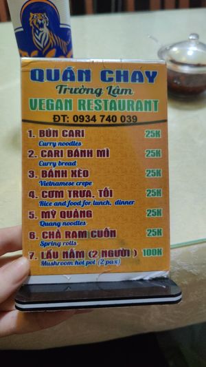 The menu at Quán Chay Trường Lâm in Hoi An