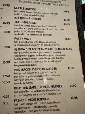 Burger Menu  at The Kettle in Manhattan Beach