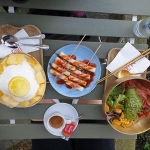Lemon sorbet, rice cake, adapted avocado bowl to vegan at Café Hanjan in Berlin