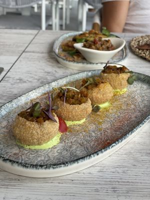 Vegetable Pani Puri with tomato chutney  at Siya Tandoori  in Tenerife