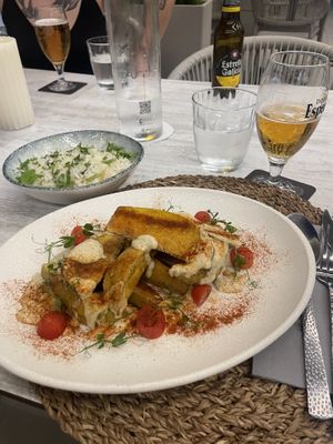 Fried eggplant & garlic rice  at Siya Tandoori  in Tenerife