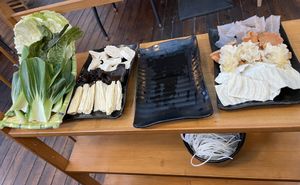 Hotpot veggies tofus. Vegan meats not shown b/c in the pot already    at Yún Shān Zhī Jùn 雲山之菌 in Dali