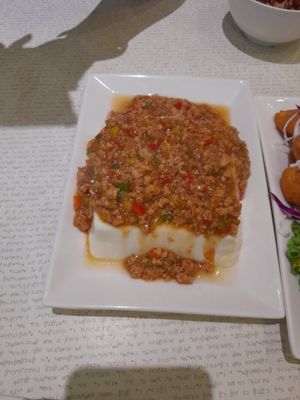 Minced mock meat tofu at Vegetarian Express Cafe in Northeast Singapore