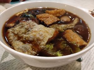 Herbal noodle soup at Vegetarian Express Cafe in Northeast Singapore