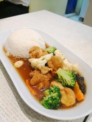 Monkey head vegetable rice at Vegetarian Express Cafe in Northeast Singapore