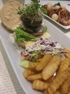 mushroom burger  at Vegetarian Express Cafe in Northeast Singapore